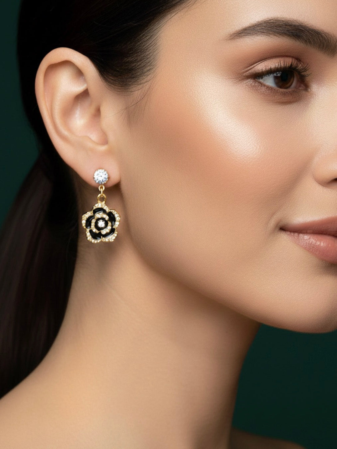 Fancy Golden &amp; Black Flower Earrings