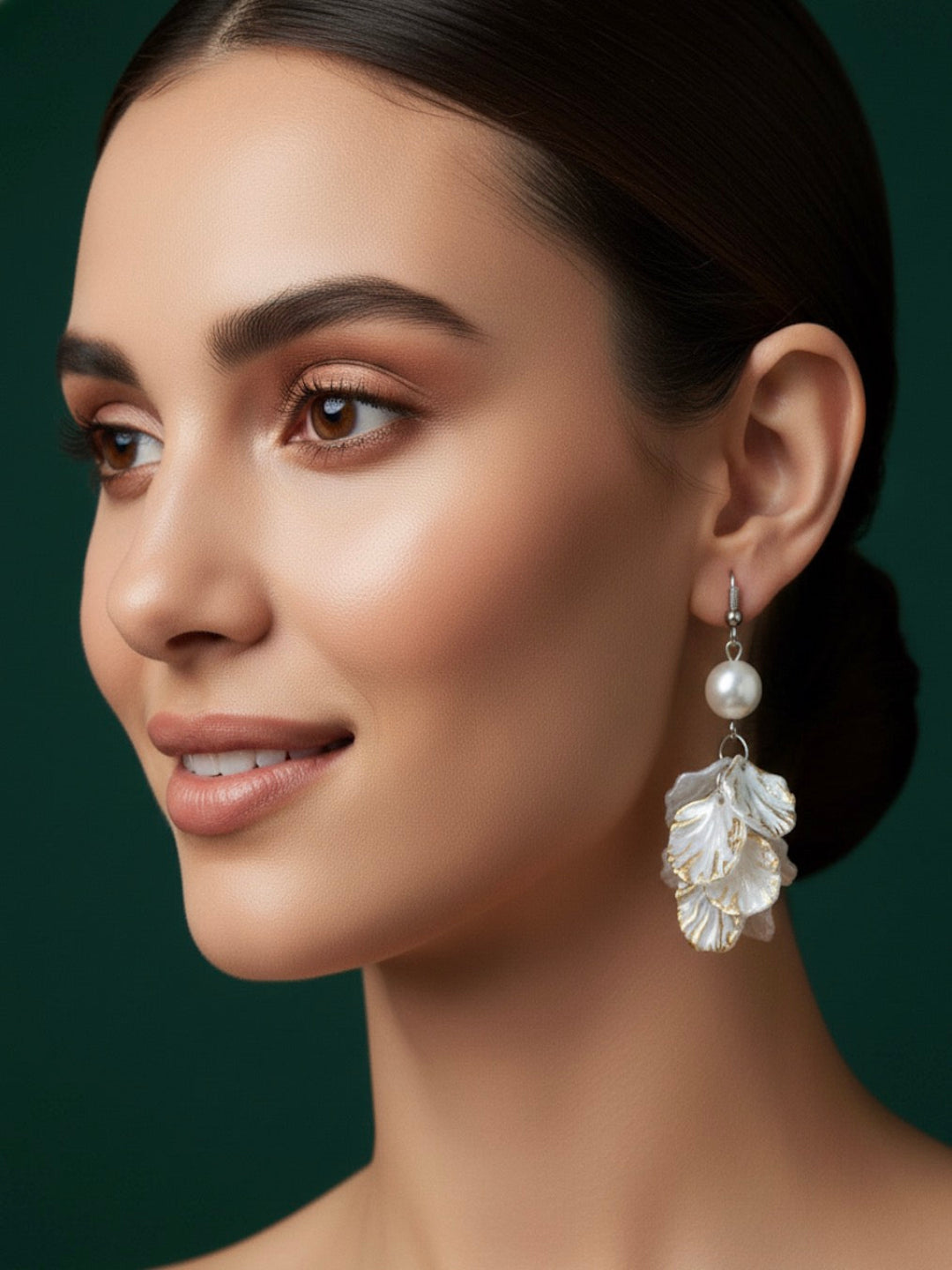 White Pearl With Petals Design Earrings