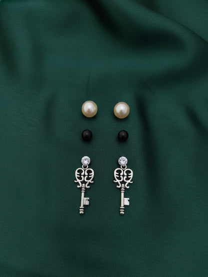 Two Mini Studs & one Key Style Earrings