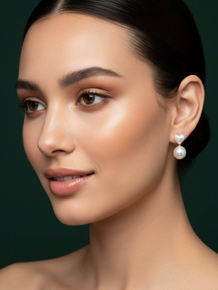 Silver Heart &amp; Beautiful Pearl Earrings
