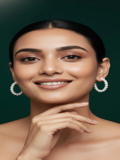 Fancy Artificial White Beaded Hoops