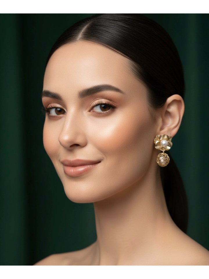 Gold Plated Flower Shaped Earrings