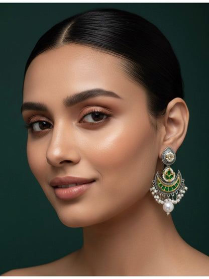 Women Gold & Oxidised Chand Bali Earing