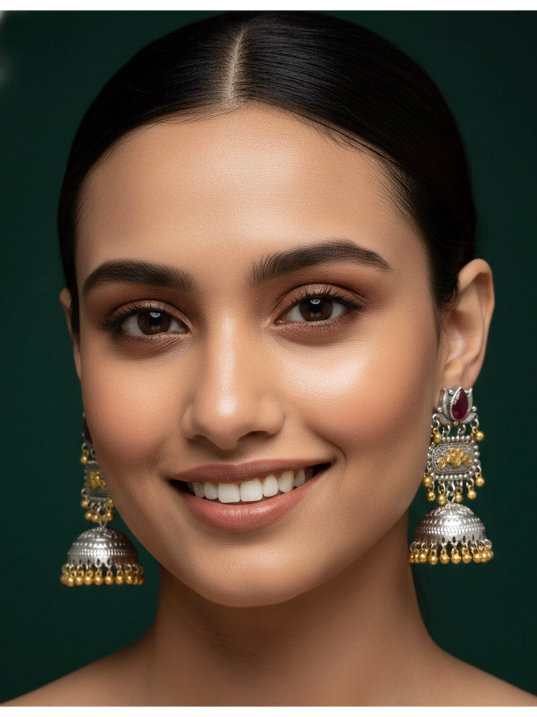 Women Oxidised Stone Jhumkas