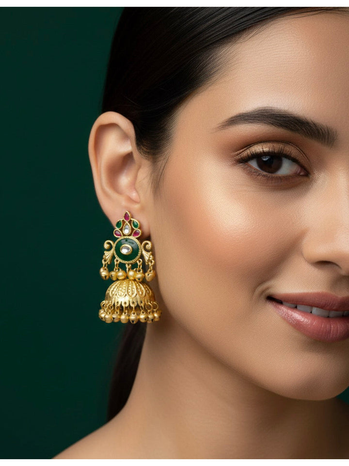 Women Gold Plated Meenakari Jhumkas