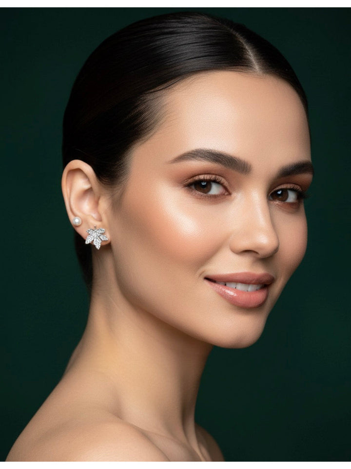 Women Silver Plated Maple Shaped Leaf Stud Earring