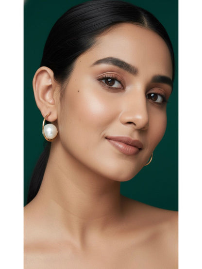 Women Gold Plated Half Circular Pearl Earring