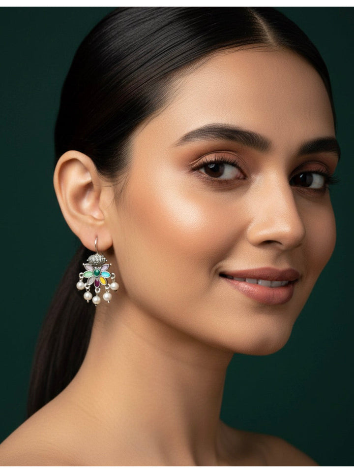 Women Oxidised Navratna Stones Earrings