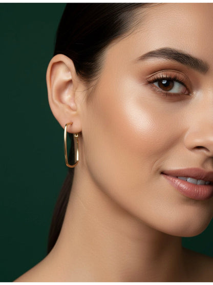 Women Gold Plated Rectangular Hoop Earrings