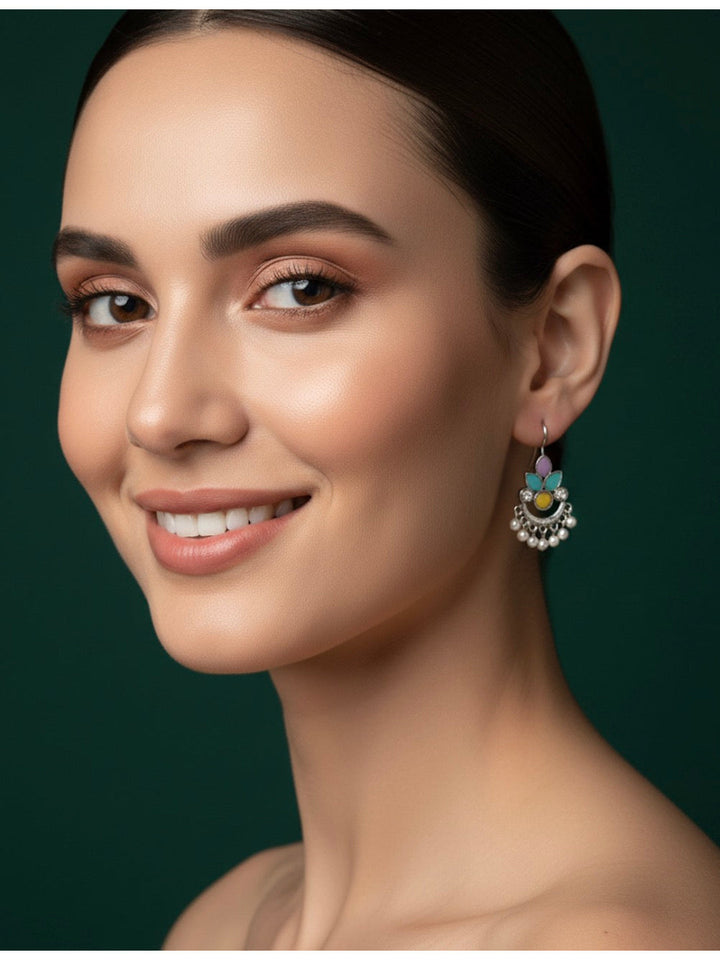 Women Oxidised Multi Stone Earrings