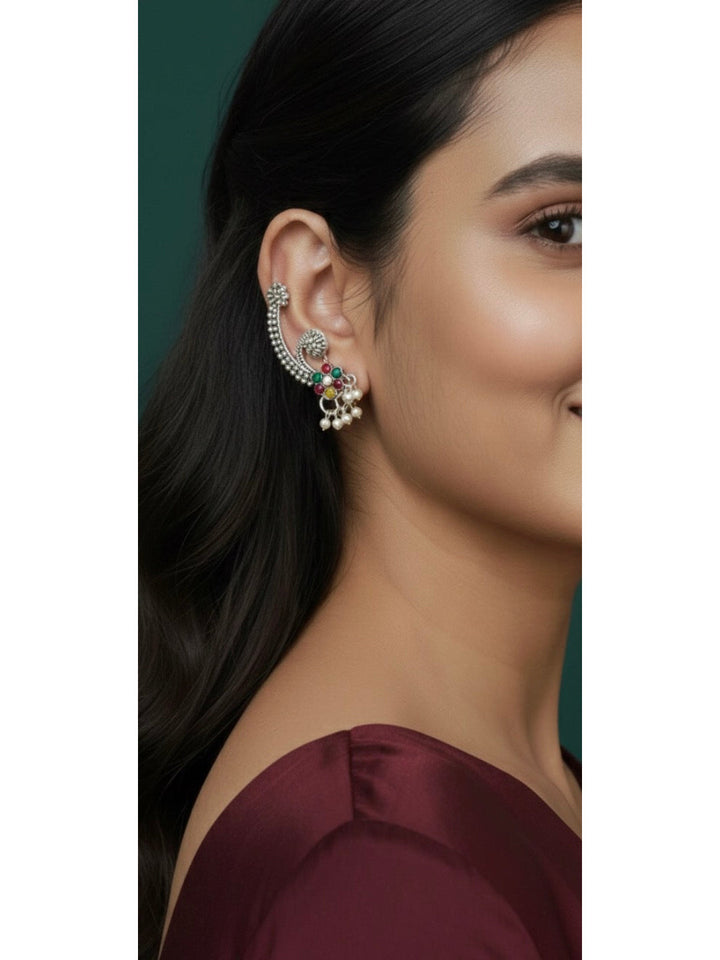 Women Oxidised Multi Stone Studded Earrings