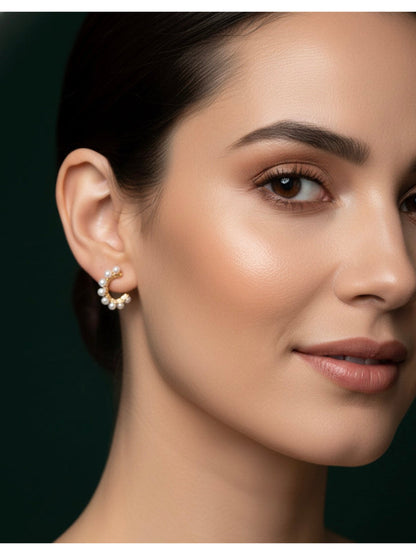 Women Gold Plated Half Circular Pearl Earrings