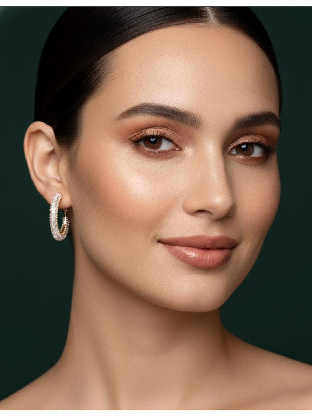 Women Gold Plated Hoops With Transparent Stones