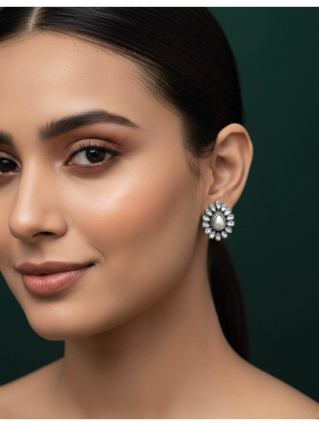 Women Silver Plated Polki Studs Earing