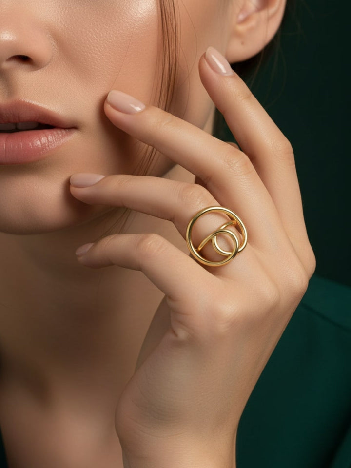 Golden Twisted Circular Ring