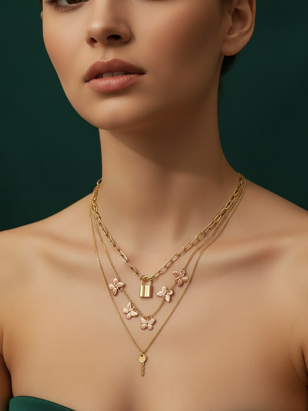 Classic Key-lock &amp; Butterfly Layered Chain