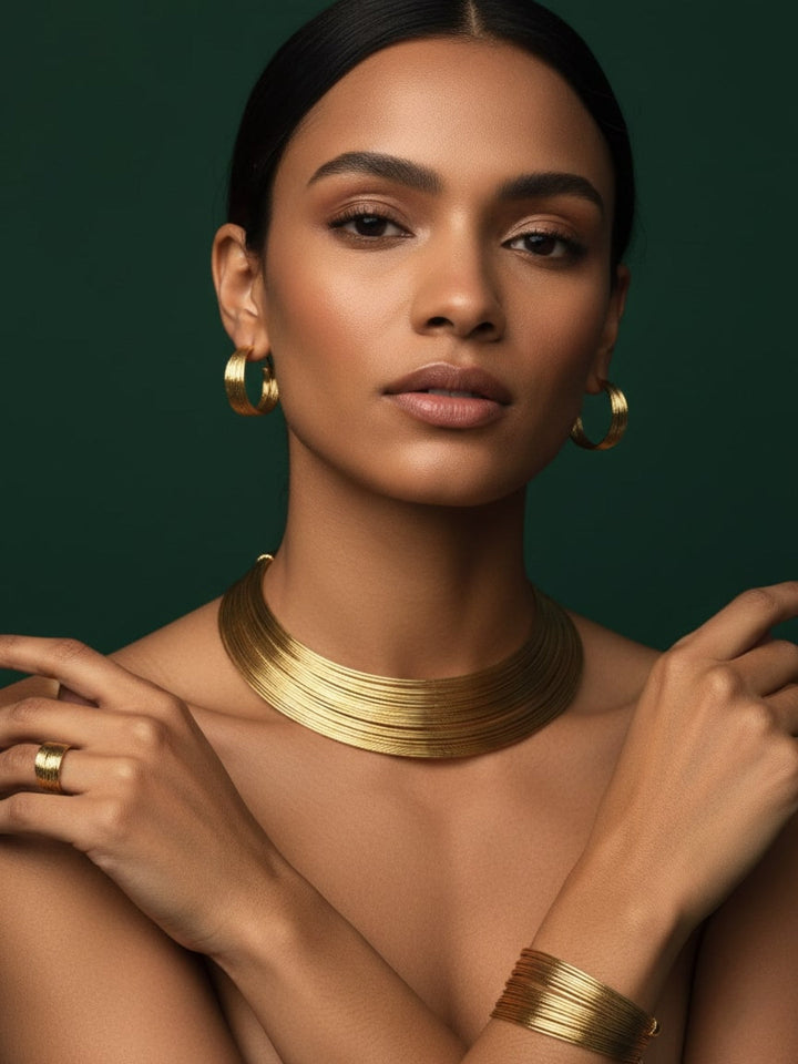 Contemporary Shaped Necklace And Earrings With Bracelet &amp; Ring