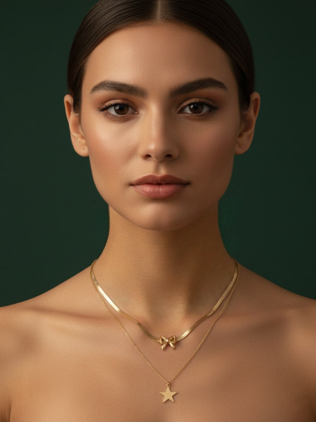 Fancy Star &amp; Bow Shaped Pendant Layered Chain