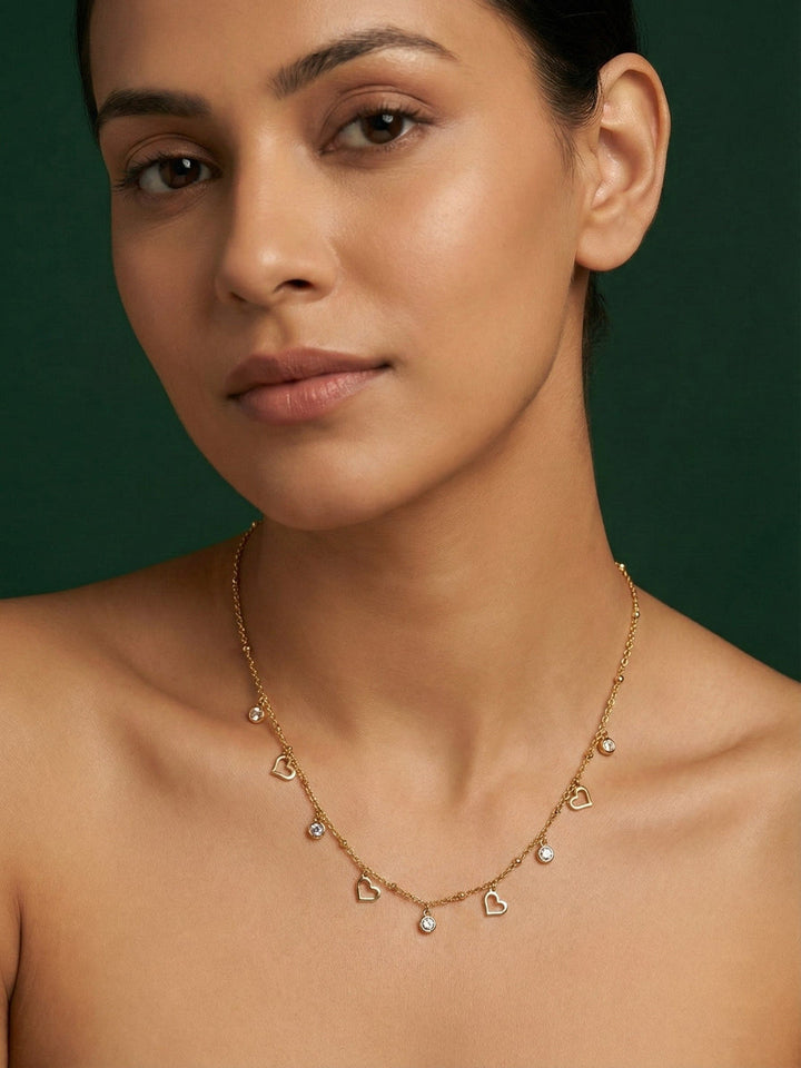 Trendy Heart &amp; Teadrops Necklace