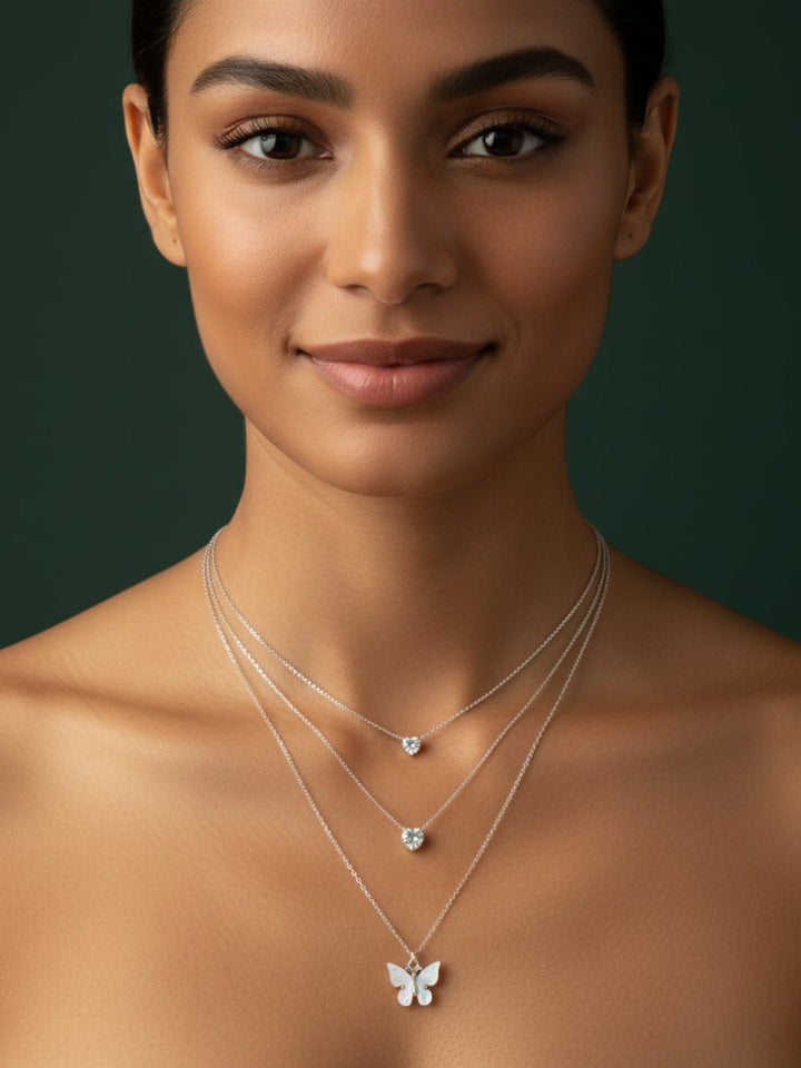 Trendy Silver Plated Three Layered Necklace