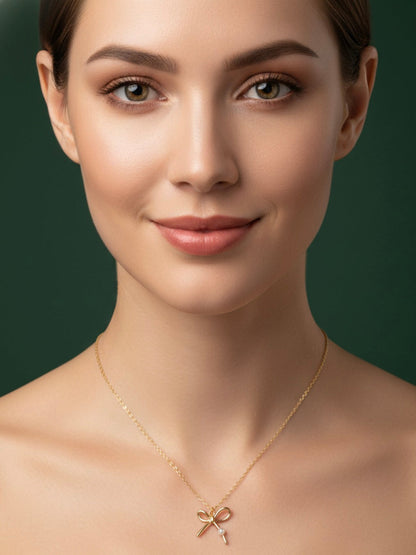 Gold Plated Chain With Stylish Bow Pendent