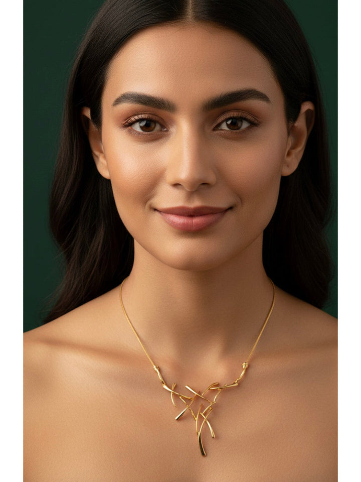 Women Gold Artistic Contemporary Statement Necklace