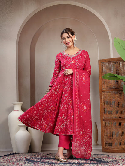 Flared Printed Cotton V-Neck Kurta Set With Dupatta