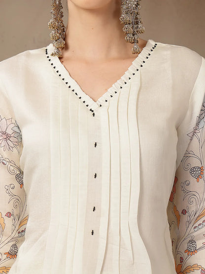 Mul Chanderi Cream Kurta Dupatta Pant Set