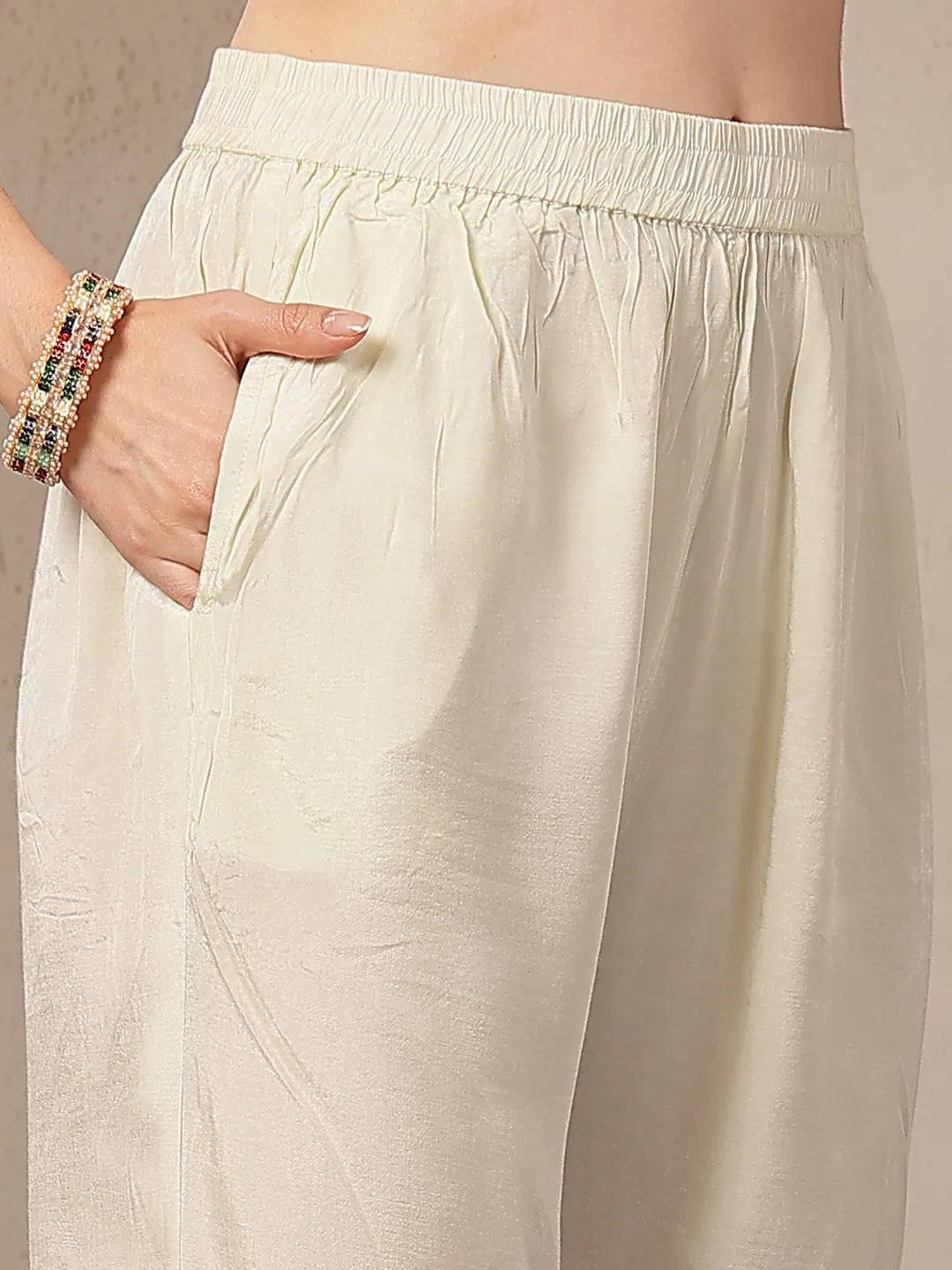 Mul Chanderi Cream Kurta Dupatta Pant Set