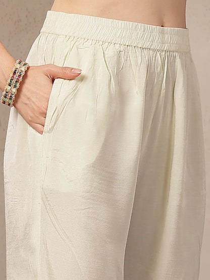Mul Chanderi Cream Kurta Dupatta Pant Set