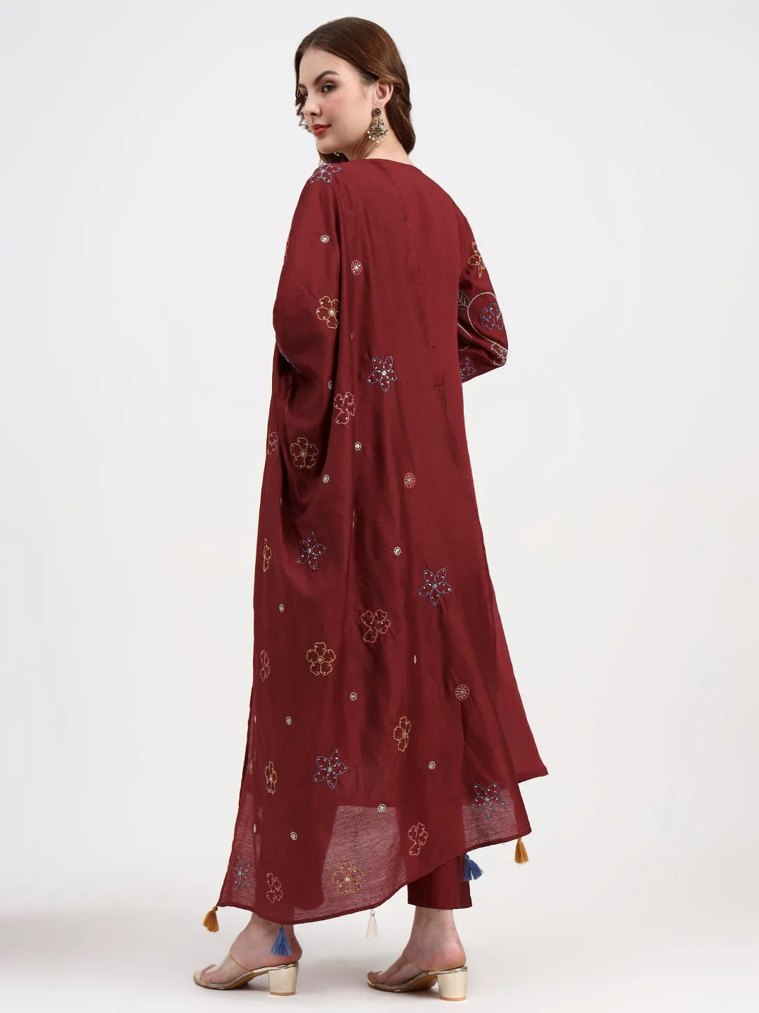 Mul Chanderi Maroon Kurta Dupatta Pant Set