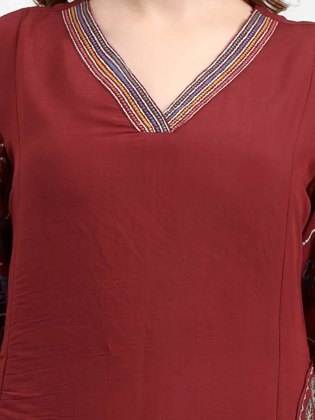 Mul Chanderi Maroon Kurta Dupatta Pant Set