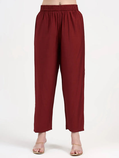 Mul Chanderi Maroon Kurta Dupatta Pant Set