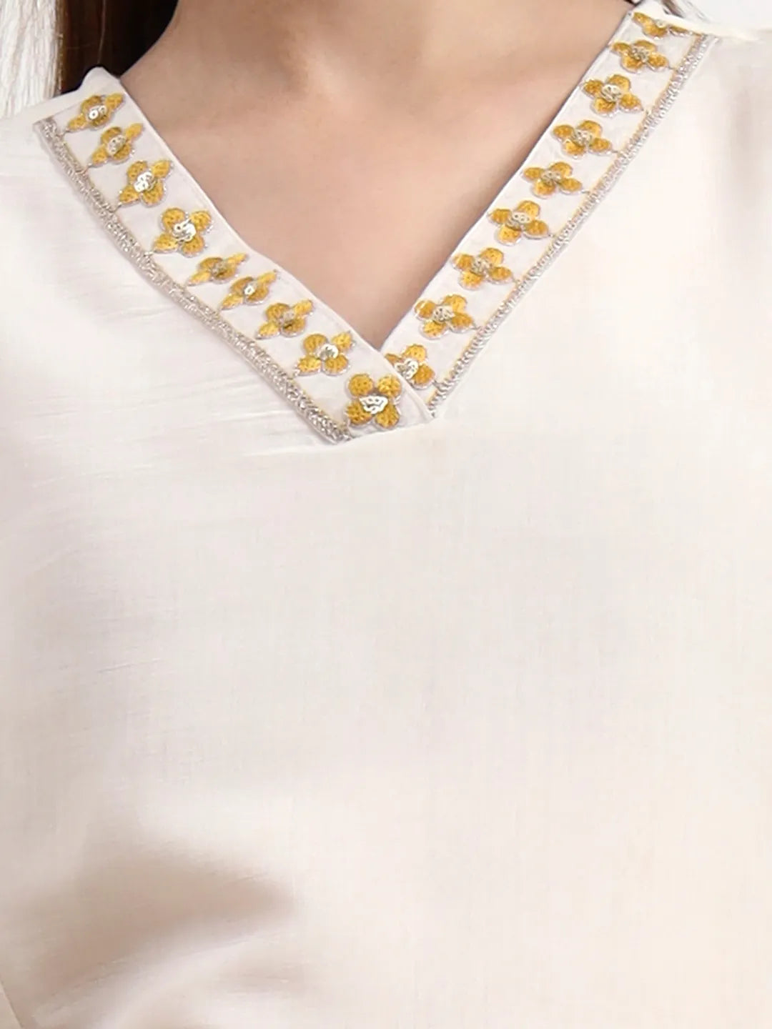 Mustard Yellow And Off White Mul Chanderi Silk Anarkali Kurta Trouser Dupatta Set