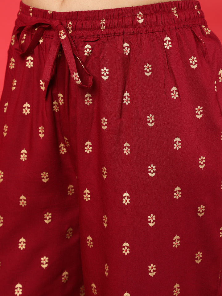 Rayon Calf Length Solid Flared 3/4 Sleeves Round Neck Kurta Bottom Dupatta Set