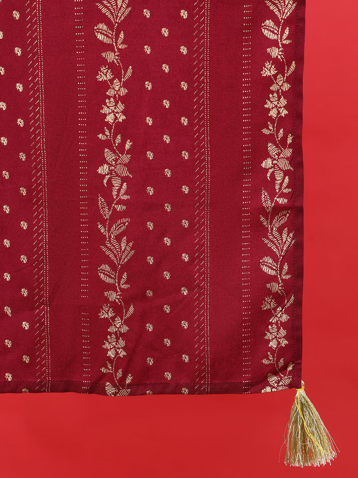 Rayon Calf Length Printed Straight 3/4 Sleeves Round Neck Kurta Bottom Dupatta Set
