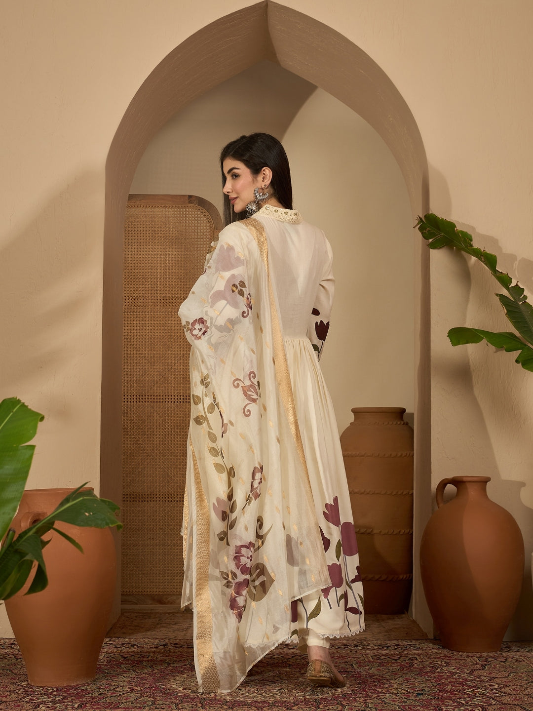 Floral Printed Rayon Flared Kurta Palazzo Dupatta Set