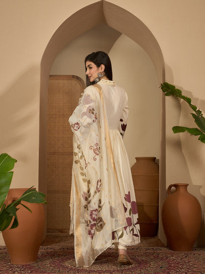 Floral Printed Rayon Flared Kurta Palazzo Dupatta Set