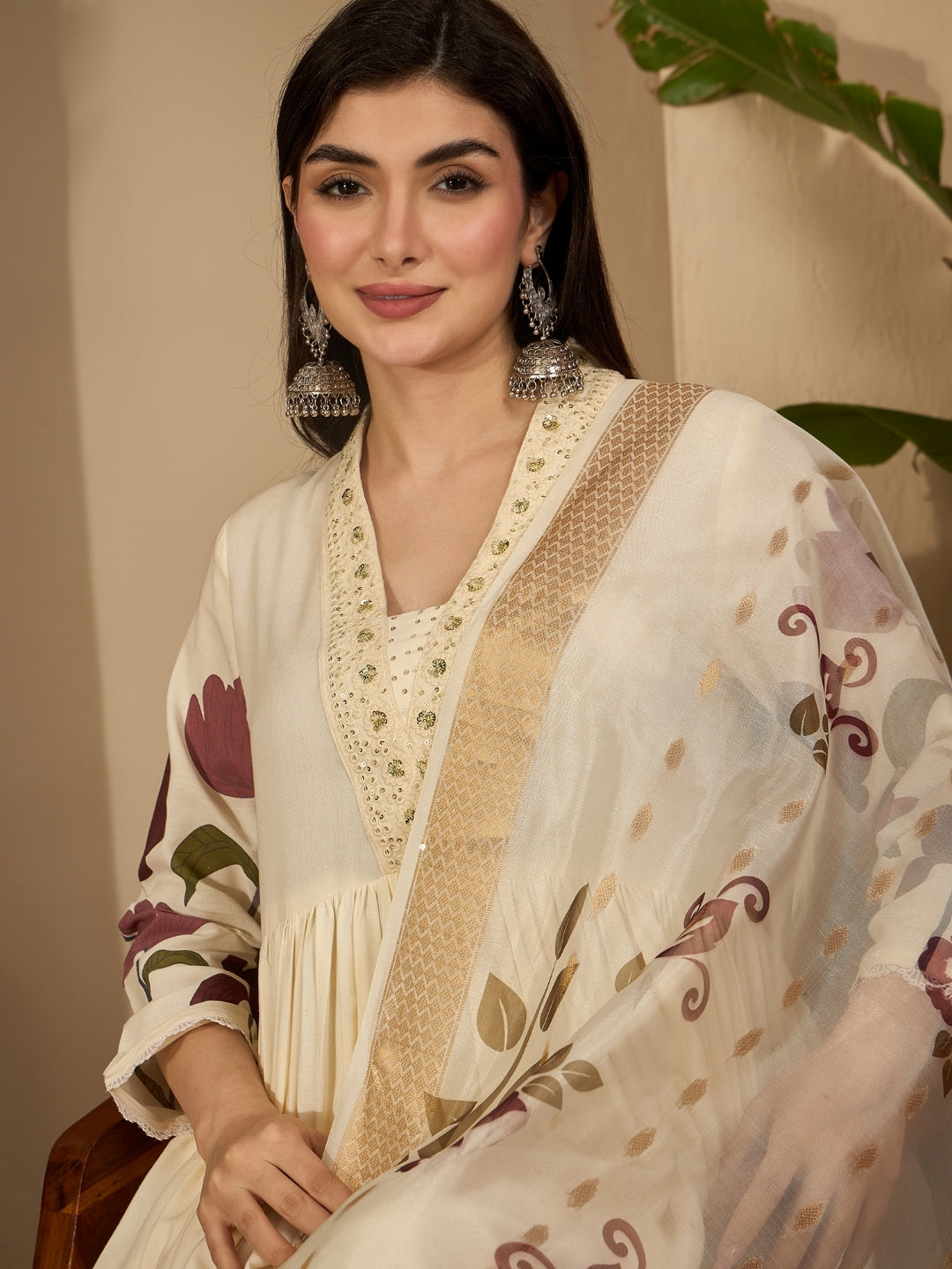 Floral Printed Rayon Flared Kurta Palazzo Dupatta Set