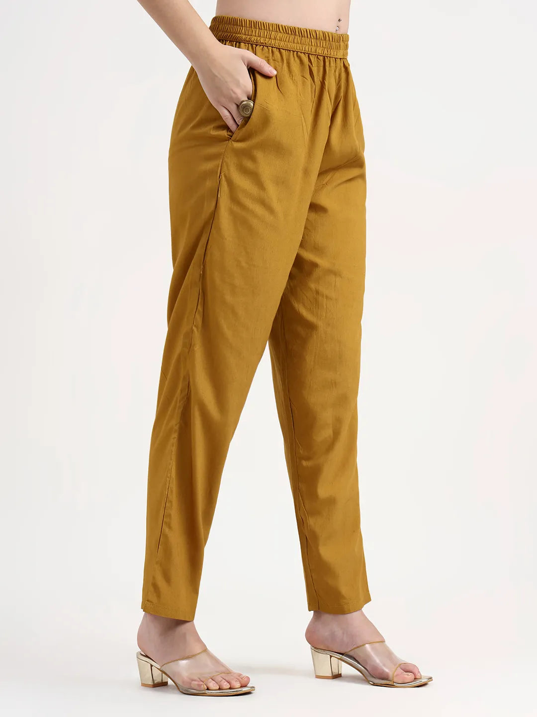 Mul Chanderi Mustard Kurta Dupatta Pant Set