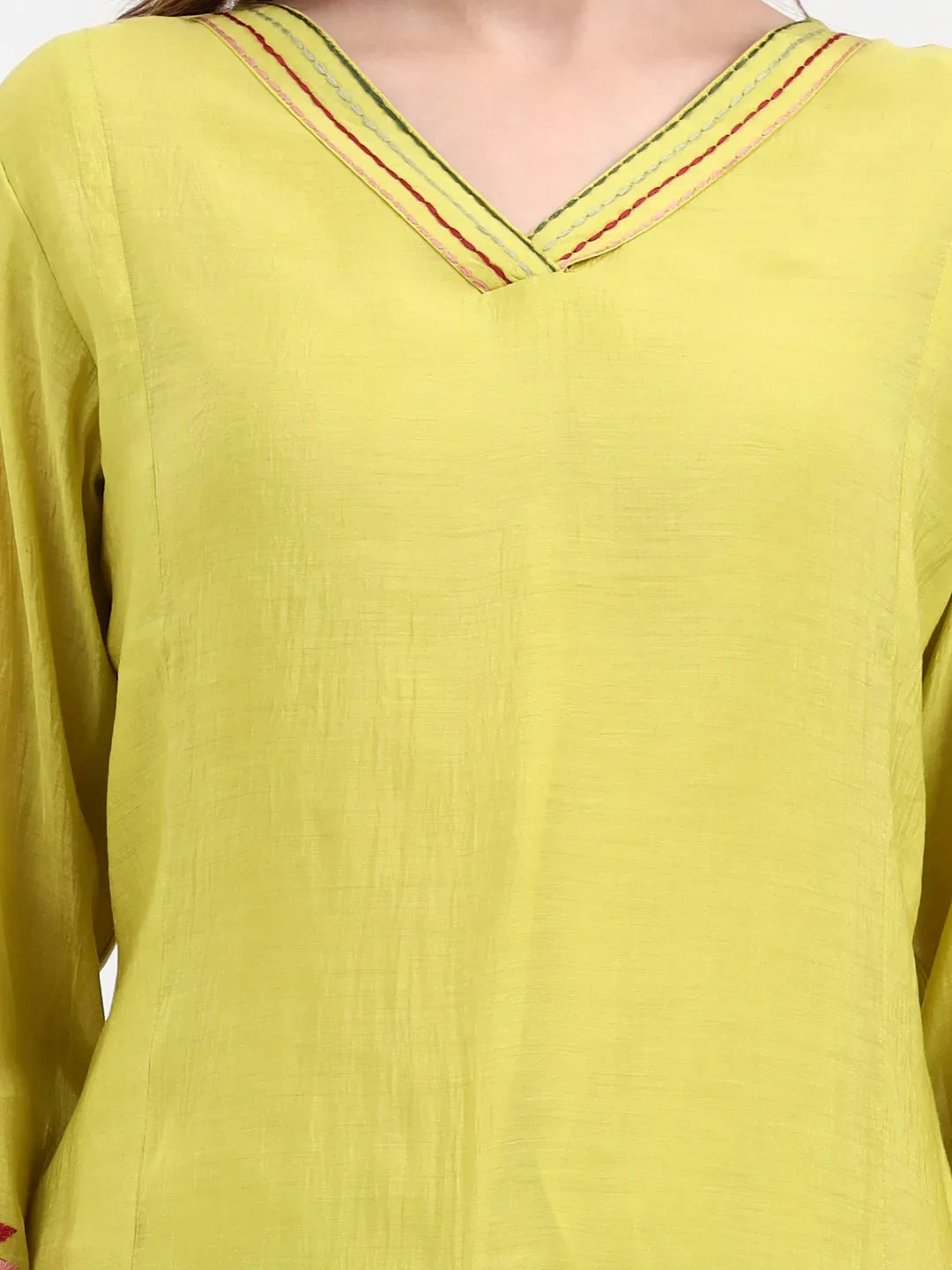 Mul Chanderi Lemon Yellow Kurta Dupatta Pant Set