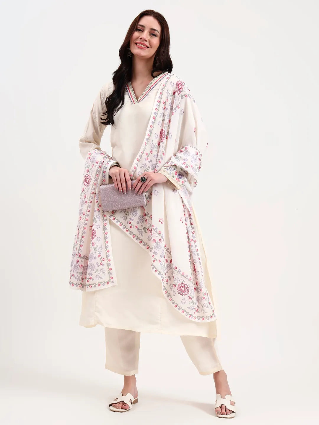 Roman Silk Cream Kurta Dupatta Pant Set