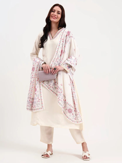 Roman Silk Cream Kurta Dupatta Pant Set