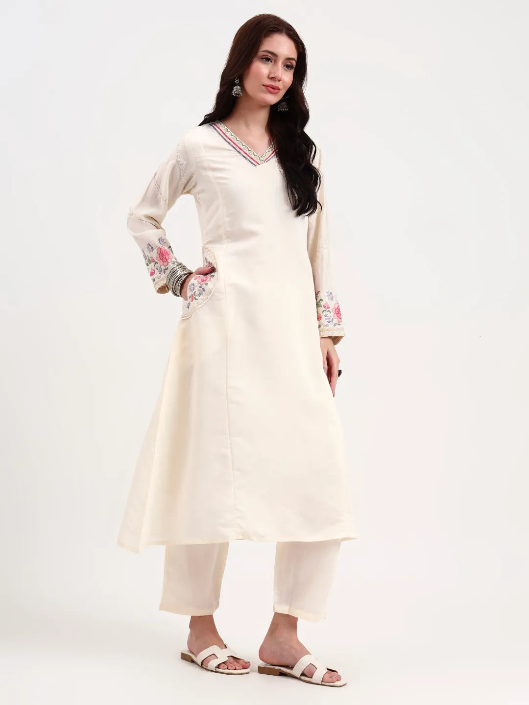 Roman Silk Cream Kurta Dupatta Pant Set