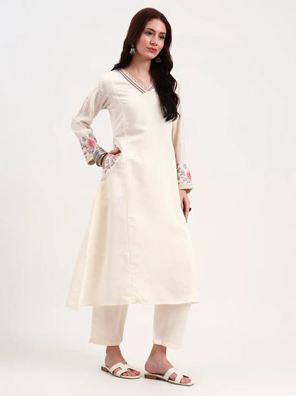 Roman Silk Cream Kurta Dupatta Pant Set