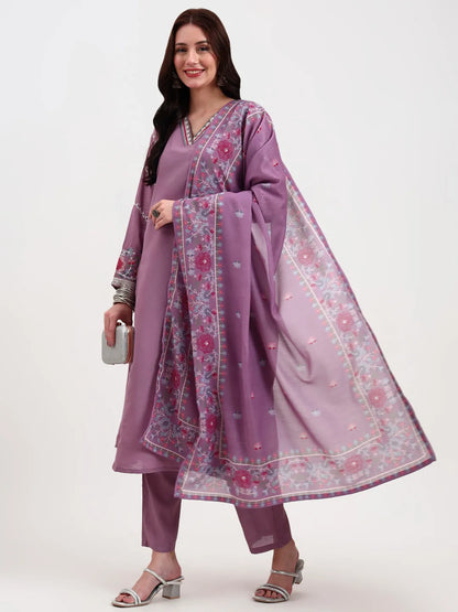 Roman Silk Lavender Kurta Dupatta Pant Set