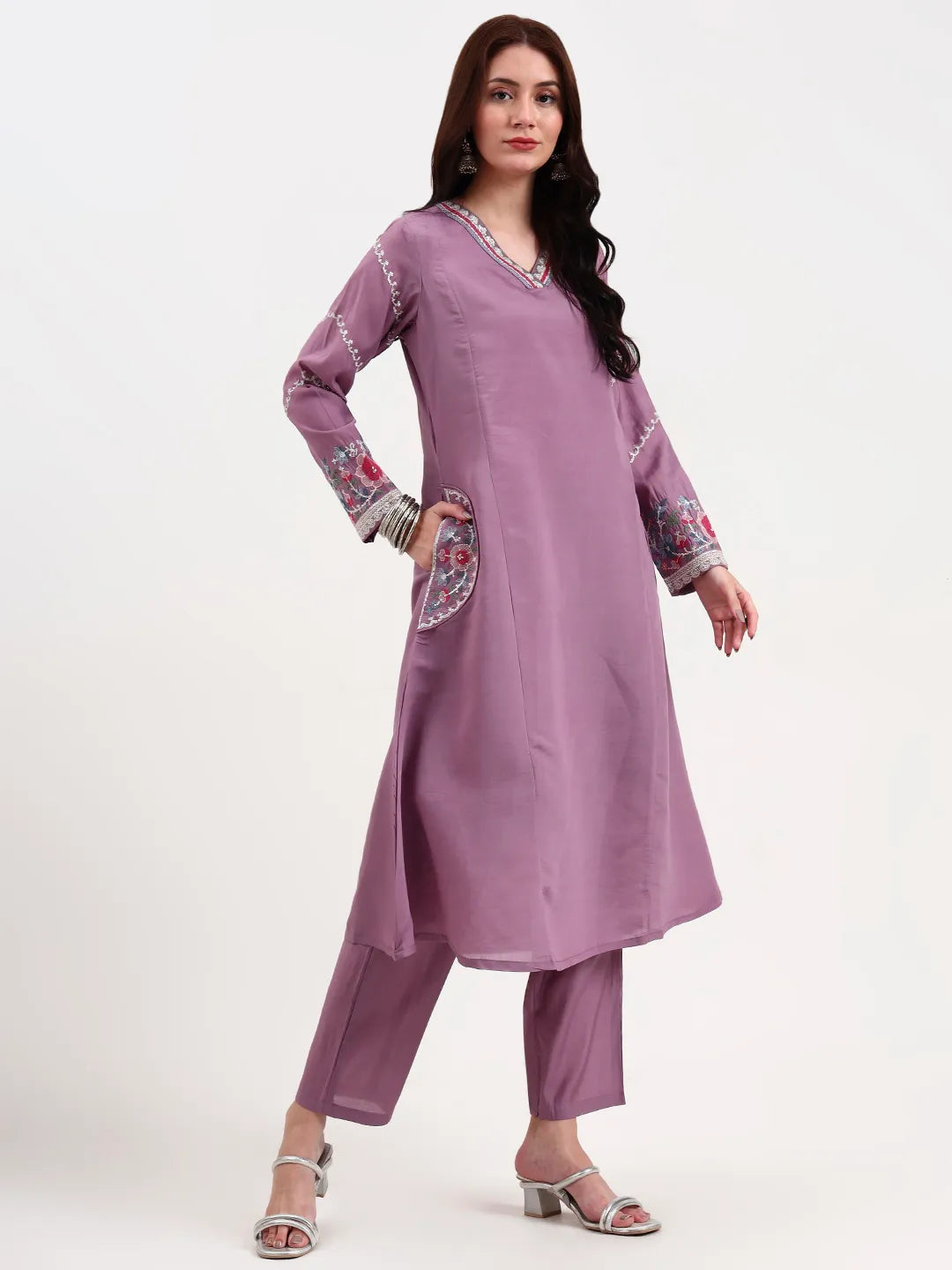 Roman Silk Lavender Kurta Dupatta Pant Set