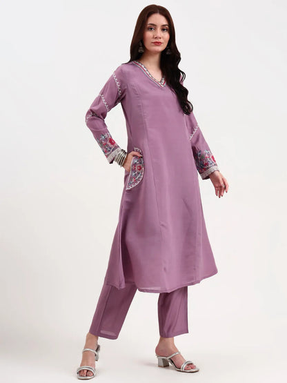 Roman Silk Lavender Kurta Dupatta Pant Set