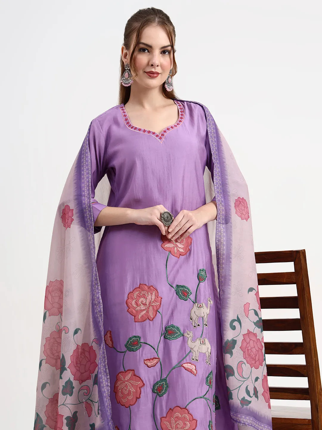 Roman Silk Lavender Kurta Dupatta Pant Set