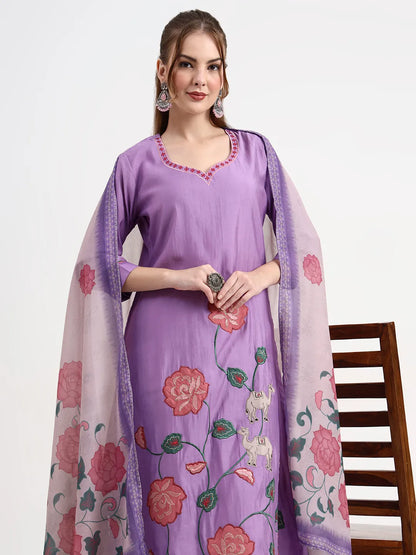 Roman Silk Lavender Kurta Dupatta Pant Set